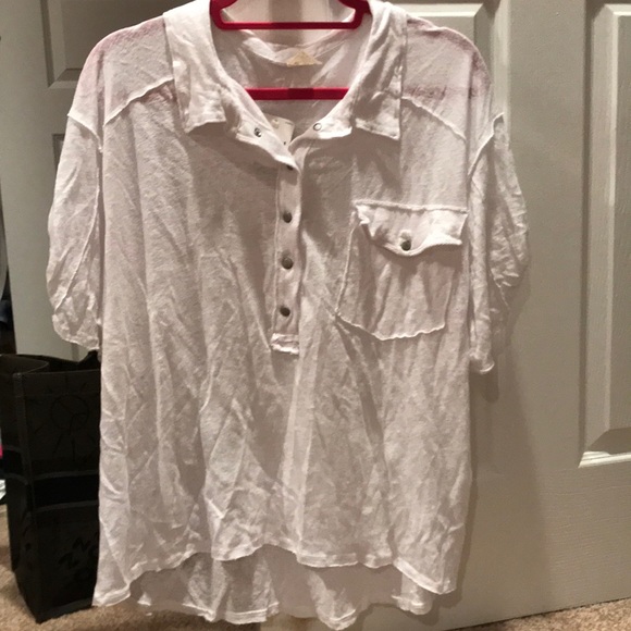 Free People Tops - White Free people button up t shirt with pocket
